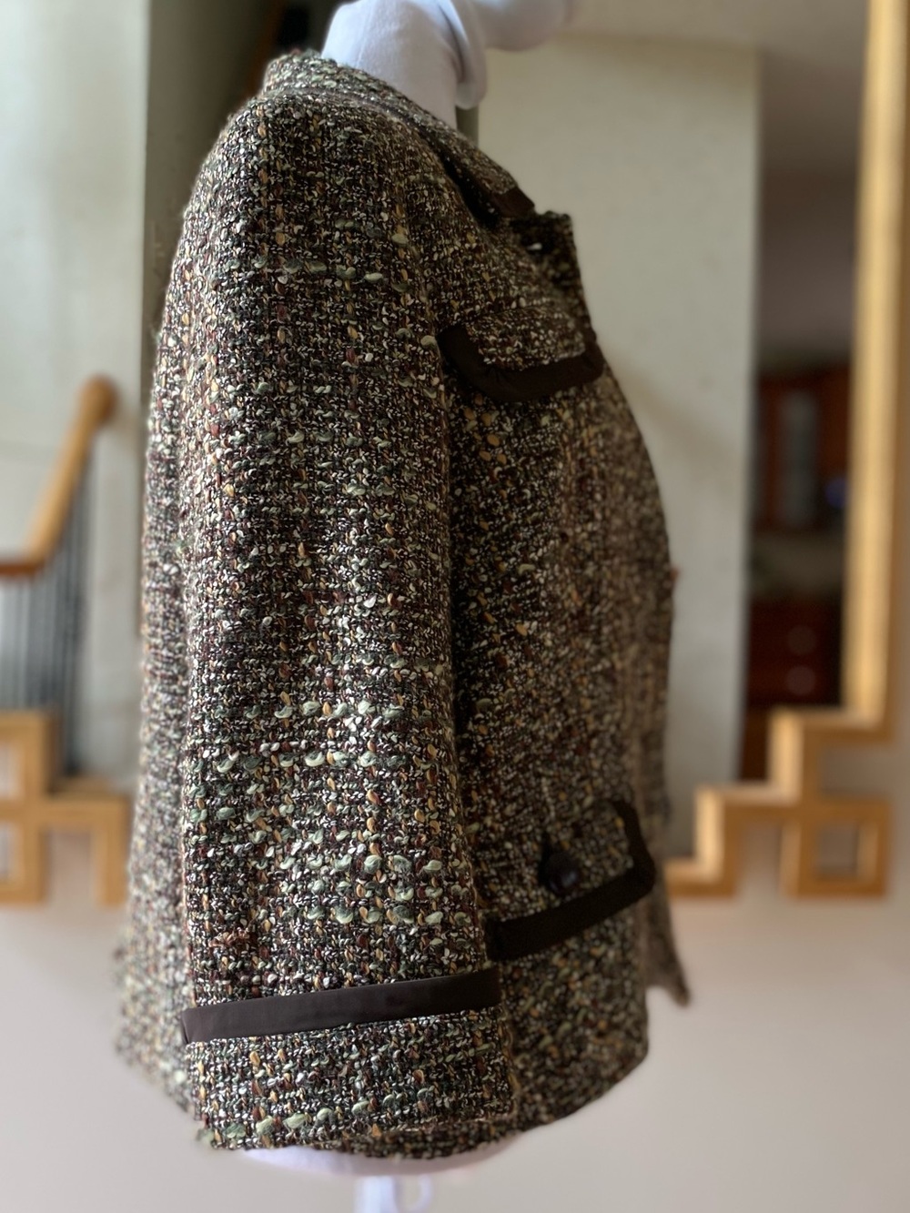 Talbots Tweed Boucle Jacket Brown Green Button Front 12P - Picture 3 of 16
